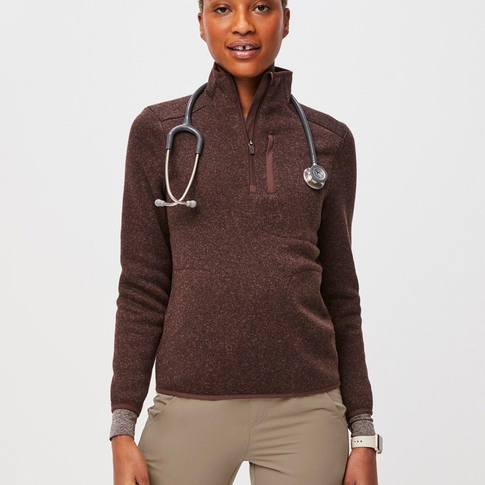 Figs On Shift Espresso 1/4 Zip Sweater Knit